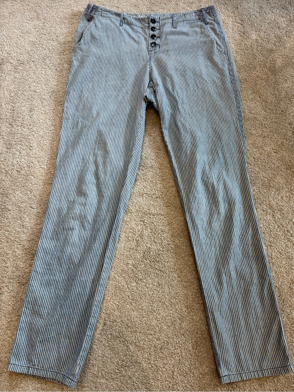 Madewell 28 Blue White Railroad Stripe Button Fly Straight Leg Cotton Pants